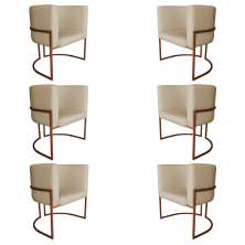 Kit 6 Poltronas Decorativa Luana Base Bronze PU Bege - Montanaris Decor