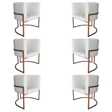 Kit 6 Poltronas Decorativa Luana Base Bronze PU Branco - Montanaris Decor