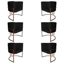 Kit 6 Poltronas Decorativa Luana Base Bronze PU Preto - Montanaris Decor