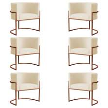 Kit 6 Poltronas Decorativa Luana Base Bronze Veludo Bege - Montanaris Decor