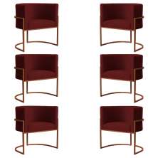 Kit 6 Poltronas Decorativa Luana Base Bronze Veludo Bordô - Montanaris Decor