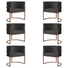 Kit 6 Poltronas Decorativa Luana Base Bronze Veludo Cinza - Montanaris Decor
