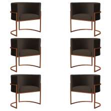 Kit 6 Poltronas Decorativa Luana Base Bronze Veludo Marrom - Montanaris Decor
