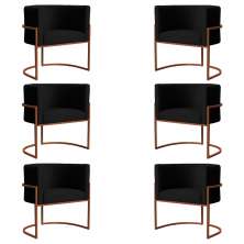 Kit 6 Poltronas Decorativa Luana Base Bronze Veludo Preto - Montanaris Decor