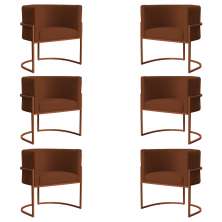 Kit 6 Poltronas Decorativa Luana Base Bronze Veludo Terracota - Montanaris Decor
