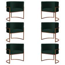 Kit 6 Poltronas Decorativa Luana Base Bronze Veludo Verde - Montanaris Decor