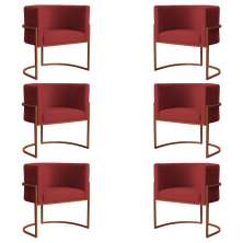 Kit 6 Poltronas Decorativa Luana Base Bronze Veludo Vermelho - Montanaris Decor