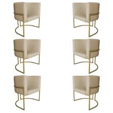 Kit 6 Poltronas Decorativa Luana Base Gold PU Bege - Montanaris Decor