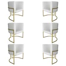 Kit 6 Poltronas Decorativa Luana Base Gold PU Branco - Montanaris Decor