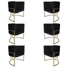 Kit 6 Poltronas Decorativa Luana Base Gold PU Preto - Montanaris Decor