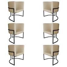Kit 6 Poltronas Decorativa Luana Base Preta PU Bege - Montanaris Decor