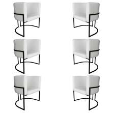 Kit 6 Poltronas Decorativa Luana Base Preta PU Branco - Montanaris Decor
