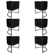 Kit 6 Poltronas Decorativa Luana Base Preta PU Preto - Montanaris Decor