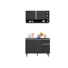 Kit Armario de Cozinha e Balcão Vanessa  de 1,00cm C/ Tampo Cinza - Montanaris Decor