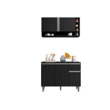Kit Armario de Cozinha e Balcão Vanessa  de 1,00cm C/ Tampo Preto - Montanaris Decor