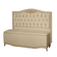 Kit Cabeceira e Calçadeira Baú Maitê Casal 140cm Veludo Bege - Montanaris Decor