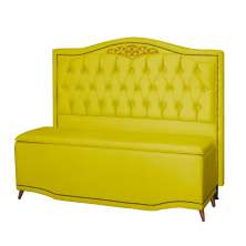 Kit Cabeceira e Calçadeira Baú Maitê Casal King 195cm Veludo Amarelo - Montanaris Decor