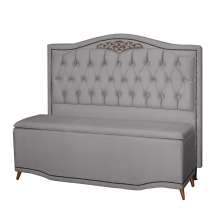 Kit Cabeceira e Calçadeira Baú Maitê Casal King 195cm Veludo Cinza - Montanaris Decor