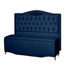 Kit Cabeceira e Calçadeira Baú Maitê Casal Queen 160cm Veludo Azul Marinho - Montanaris Decor