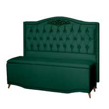 Kit Cabeceira e Calçadeira Baú Maitê Casal Queen 160cm Veludo Verde - Montanaris Decor