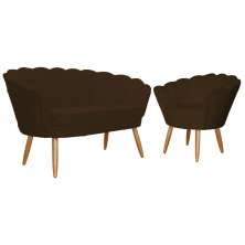 Kit Namoradeira e 1 Poltrona Pétala Decorativa Veludo Marrom - Montanaris Decor