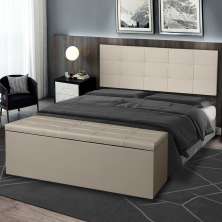Kit Painel e Calçadeira Baú Roma Solteiro 90cm Suede Bege - Montanaris Decor