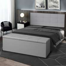 Kit Painel e Calçadeira Baú Roma Solteiro 90cm Suede Cinza - Montanaris Decor