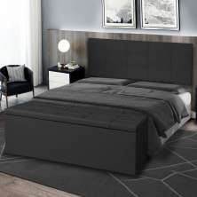 Kit Painel e Calçadeira Baú Roma Solteiro 90cm Suede Preto - Montanaris Decor