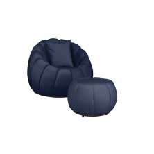 Kit Poltrona Decorativa C/Puff e Almofada Concha Veludo Azul Marinho - Montanaris Decor