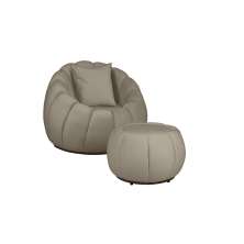 Kit Poltrona Decorativa C/Puff e Almofada Concha Veludo Bege - Montanaris Decor