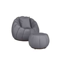 Kit Poltrona Decorativa C/Puff e Almofada Concha Veludo Cinza - Montanaris Decor