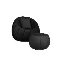 Kit Poltrona Decorativa C/Puff e Almofada Concha Veludo Preto - Montanaris Decor