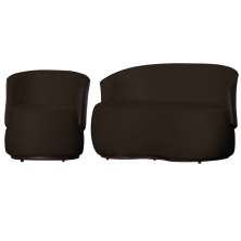 Kit Poltrona e 1 Namoradeira Orgânica Decorativa Beatriz Veludo Marrom/PU Marrom - Montanaris Decor