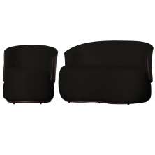 Kit Poltrona e 1 Namoradeira Orgânica Decorativa Beatriz Veludo Preto/PU Marrom - Montanaris Decor