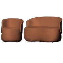 Kit Poltrona e 1 Namoradeira Orgânica Decorativa Beatriz Veludo Terracota/PU Marrom - Montanaris Decor