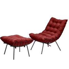 Kit Poltrona e Puff Decorativo Costela Veludo Vermelho  - Montanaris Decor