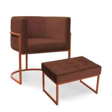Kit Poltrona e Puff Luana Base Bronze Veludo Marrom - Montanaris Decor
