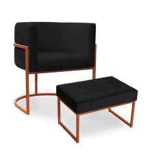 Kit Poltrona e Puff Luana Base Bronze Veludo Preto - Montanaris Decor