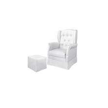 Poltrona Amamentação Balanço Letícia c/Puff Reto Courino Branco - Montanaris Decor