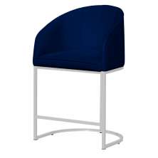 Poltrona Cadeira Banqueta Mia Base Branca Veludo Azul Marinho - Montanaris Decor