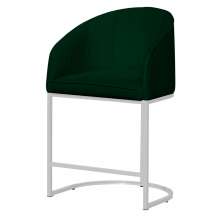 Poltrona Cadeira Banqueta Mia Base Branca Veludo Verde - Montanaris Decor
