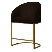 Poltrona Cadeira Banqueta Mia Base Dourada Veludo Marrom - Montanaris Decor