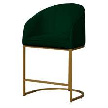 Poltrona Cadeira Banqueta Mia Base Dourada Veludo Verde - Montanaris Decor