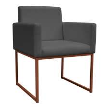 Poltrona Decorativa Base De Ferro Bronze Veludo Cinza - Montanaris Decor