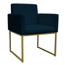 Poltrona Decorativa Base De Ferro Gold Veludo Azul Marinho - Montanaris Decor