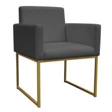 Poltrona Decorativa Base De Ferro Gold Veludo Cinza - Montanaris Decor
