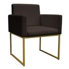 Poltrona Decorativa Base De Ferro Gold Veludo Marrom - Montanaris Decor
