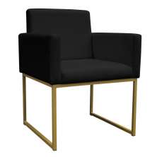 Poltrona Decorativa Base De Ferro Gold Veludo Preto - Montanaris Decor