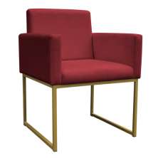 Poltrona Decorativa Base De Ferro Gold Veludo Vermelho - Montanaris Decor