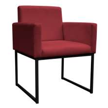 Poltrona Decorativa Base De Ferro Preta Veludo Vermelho - Montanaris Decor